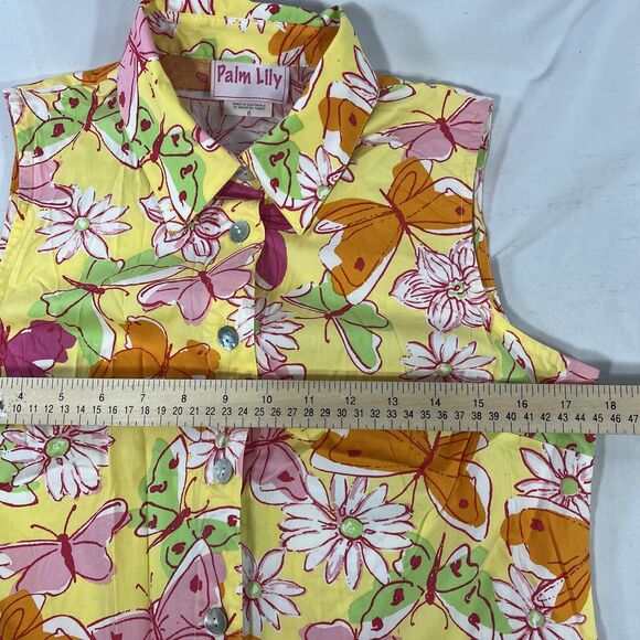 PALM LILY DRESS WOMENS 6 FLORAL BUTTON COLLARED ALL OVER PRINT SLEEVELESS FLOWER - Picture 12 of 13